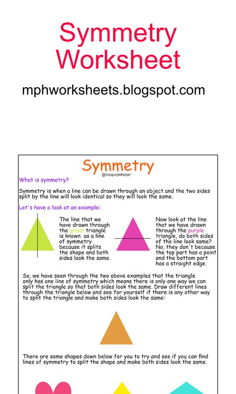 Help your child learn all about symmtery with this free learning printable resource it is great for homeschool or for classroom teaching. It is an easy to use worksheet that explains what symmetry is clearly and with examples. Kids can practice learning with practice activities. Symmetry Worksheets For Grade 3, Symmetry Math, Maths Geometry, Maths Learning, Worksheet For Class 2, Types Of Verbs, Symmetry Worksheets, Early Years Maths, Maths Resources