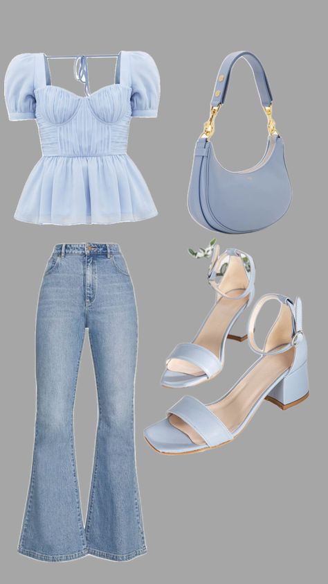 #summer #outfit #blue #aesthetic #foryou #fyp #pintrest Feminine Blue Aesthetic, Light Blue And Black Outfit, Light Blue Outfit Aesthetic, Light Blue Outfit Ideas, Light Blue Outfits, All Blue Outfit, 18th Birthday Outfit, Latest Summer Fashion, Blue Outfits