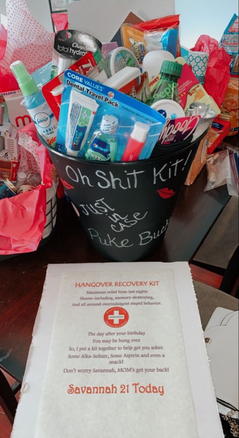 Hangover Recovery Kit 21st Birthday, 21st Birthday Puke Bucket Ideas, 21st Survival Kit Turning 21, 21st Birthday Gifts For Guys Non Alcoholic, Hangover Basket 21st Birthday, Hangover Kit Ideas Birthdays, Mens 21st Birthday Ideas Gifts, Hangover Kit For Guys, 21st Birthday Basket For Guys