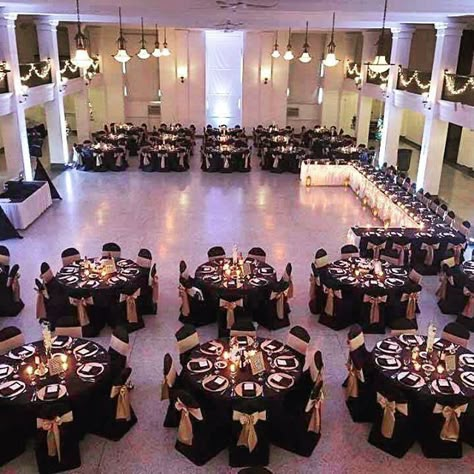 Gold Wedding Reception, Black Gold Wedding, Black And Gold Wedding, Duchess Satin, Gatsby Wedding, Wedding Ceremony Ideas, Victorian Gold, Masquerade Party, 50th Wedding Anniversary