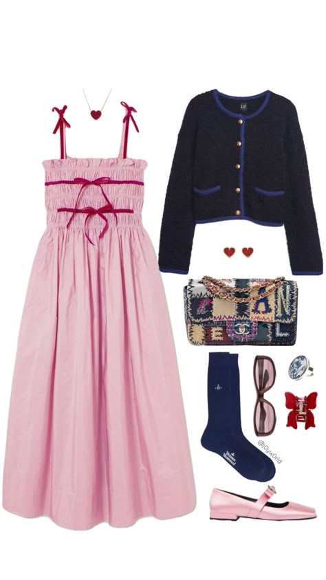 @j0yw0rld #outfit #outfitideas #outfitinspiration #pink #blue #chanel #versace #vancleef #aesthetic #pinkaesthetic #heart #fashion #fashioninspo 2020s Fashion, Blue Chanel, Uni Outfits, Heart Fashion, Quirky Fashion, Blue Outfit, Fashion Fits, Casual Style Outfits, Mode Inspiration