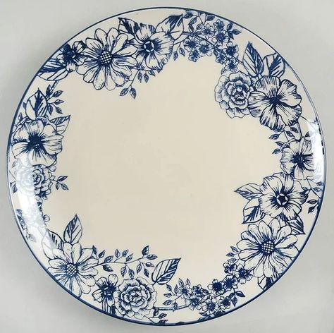 Gabriela Blue Dinner Plate by Pfaltzgraff | Replacements, Ltd. Border Design Ideas, Blue And White China Pattern, Blue Floral Border, Blue White China, Blue Dinner, Blue Dinner Plates, Tiered Serving Trays, Floral Plates, Pattern Code