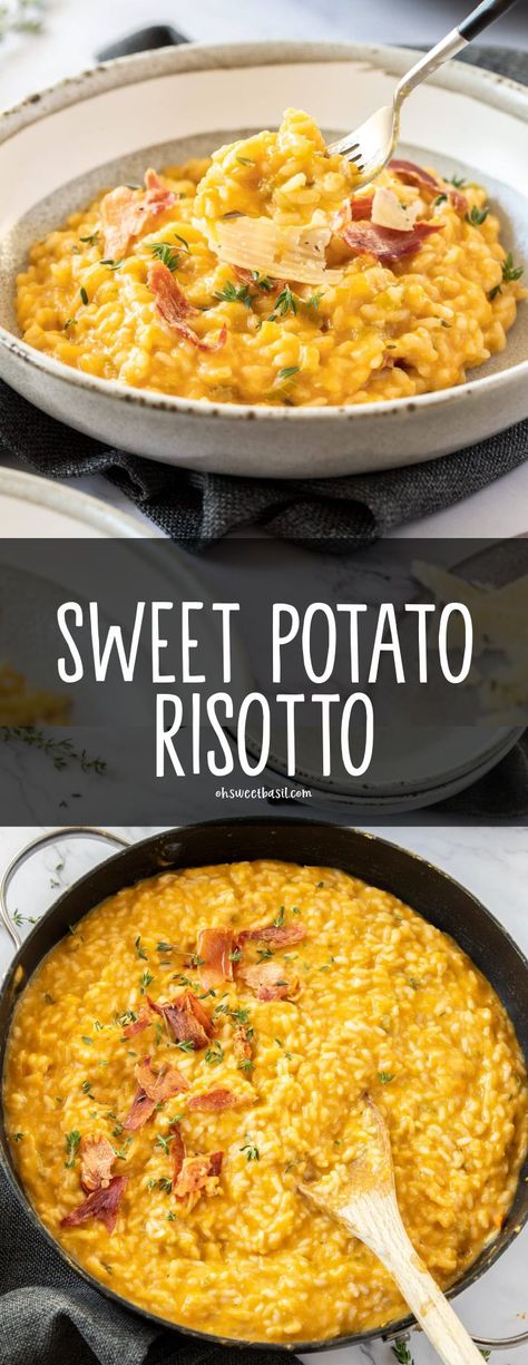 Sweet Potato Risotto Recipes, Rice With Sweet Potato, Sweet Potatoes And Rice, Sweet Potato Rice Recipes, Sweet Potato Ricotta, Breakfast Risotto, Rice And Sweet Potato, Curry Risotto, Potato Risotto