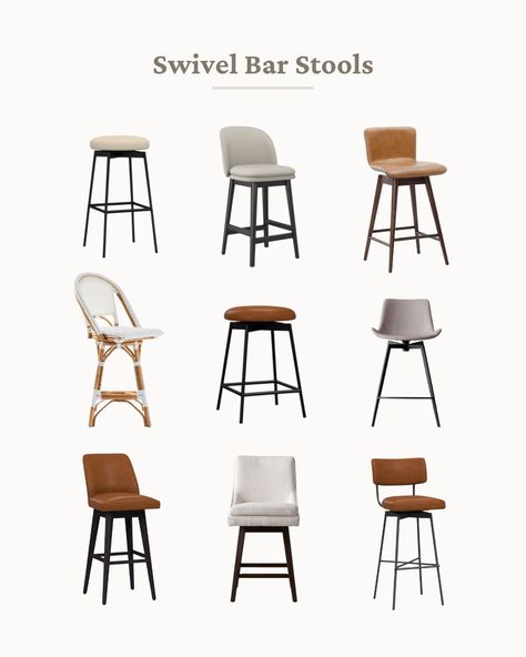 15 Best Swivel Bar Stools for Your Kitchen Island (2024) Mismatched Bar Stools Kitchen Islands, Kitchen Island Chairs With Back Swivel, Counter Stools Swivel With Back, Modern Swivel Counter Stools, Bar Stools Kitchen Island Ideas, Counter Height Bar Stools Swivel, Kitchen Island Seating, Kitchen Island Stools, Island Seating