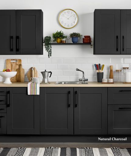 Kitchen Cupboard Paint Charcoal Kitchen Cupboards, Black Kitchen Cupboards, Black Cupboards Kitchen, Charcoal Kitchen Cabinets, Kitchen Cupboard Paint, Kitchen Cupboard Colours, Charcoal Kitchen, Dark Grey Kitchen Cabinets, Matt Kitchen