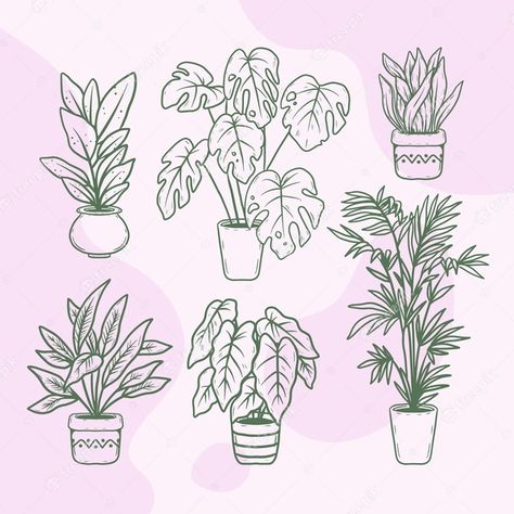 House Plant Drawing Simple, Plants Simple Drawing, Plant Drawings Simple, Plant Sketch, Plant Sketches, Plant Doodle, Plant Tattoo, Plant Vector, Floral Drawing