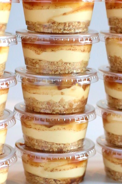 Caramel Apple Dessert Cups - Cake Me Home Tonight Individual Wrapped Desserts, Fall Pudding Cups, Unique Food Ideas To Sell, Easy Food Truck Desserts, Food Truck Deserts, Food Truck Desserts Ideas, Apple Chimichangas, Unique Food Truck Ideas, Selling Desserts