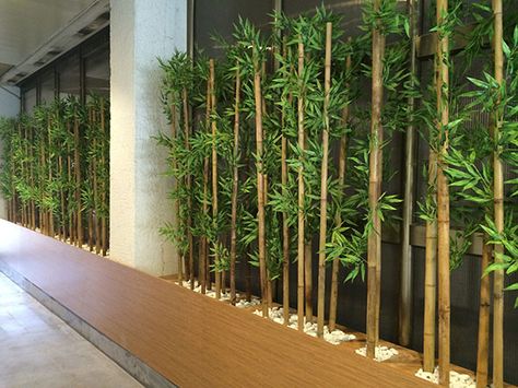 Bamboo Partition Interior Design, Bamboo Wall Garden, Bamboo Wall Design, Plants Decoration Ideas, Bamboo Plant Decor, Interior Plant Design, Bamboo Wall Decor, Indoor Bamboo, Bamboo Home