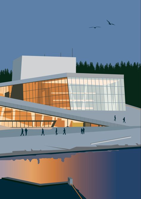 Oslo Opera House, House Poster, Art Major, House Illustration, Beautiful Illustration, Travel Illustration, Opera House, Digital Illustration, Art Paper