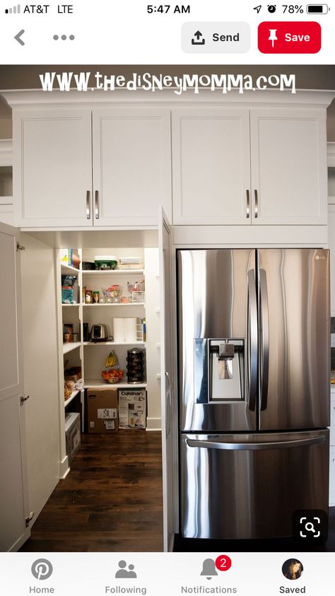 Lg French Door Refrigerator, Pantry Door Organizer, Galley Kitchen Design, Hidden Pantry, Hidden Kitchen, Pantry Cupboard, Kitchen Pantry Design, Kitchen Pantry Cabinets, Pantry Door