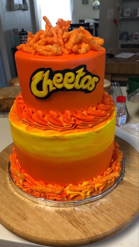 Hot Cheetos Cake Ideas, Hot Cheetos Party, Hot Cheetos Birthday Cake, Mc Donald Cake, Flamin Hot Cheetos Aesthetic, Flaming Hot Cheetos, Crazy Birthday Cakes, Giant Birthday Cake, Coke Cake