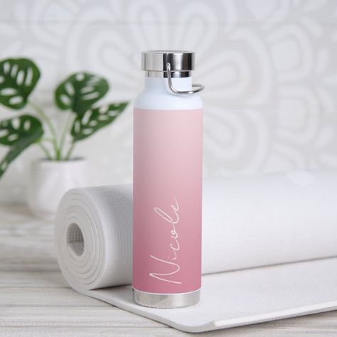 Handwriting Script Fonts, Bridal Shower Venues, Pink Water Bottle, Handwriting Script, Personalized Water Bottle, Pink Water, Pink Gradient, Gradient Design, Personalized Water Bottles