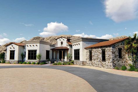 30 Examples of Tuscan residences - RTF | Rethinking The Future Santa Fe Ranch, Tuscan House Plans, Three Bedroom House Plan, Garage Floor Plans, Three Bedroom House, Ranch House Plan, Tuscan House, Residential Architect, Luxury Amenities