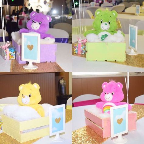 Care Bears Birthday Theme, 1st Birthday Care Bears, Carebear Diy Decorations, Care Bear Birthday Party Food Ideas, Care Bears Birthday Party Centerpieces, Care Bear 2nd Birthday Party, Care Bare Baby Shower Theme, Care Bear 1st Birthday Party, Carebear 1st Birthday