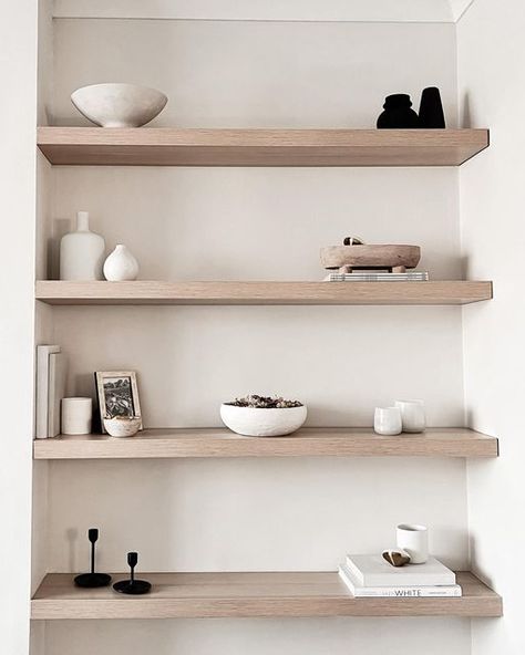 Scandi Shelf Styling, Book Shelf Wall Ideas, Shelves Above Tv, Living Room Niche, Tv Ideas, Ideas Decoracion, Family Estate, Shelf Styling, New Room