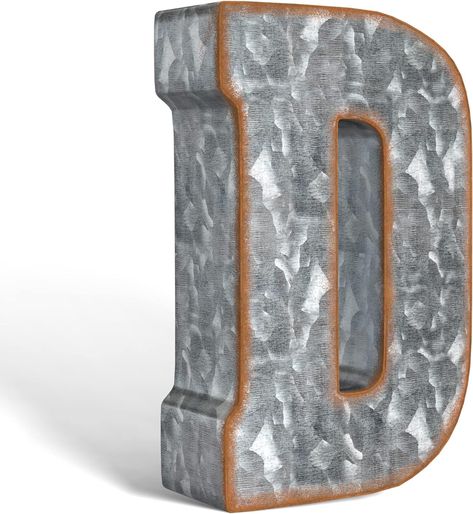 Amazon.com: CraftyCrocodile 7" Galvanized Metal Letters for Wall Decor - 3D Letter A for Hanging & Freestanding - Unique Blend of Rustic, Vintage, Western, Industrial Styles : Home & Kitchen Letters For Wall Decor, Letters For Wall, Metal Wall Letters, Metal Letter, 3d Letters, Metal Letters, 3d Metal, Decorative Letters, Galvanized Metal