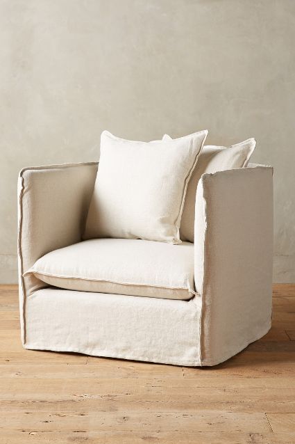 Belgian Linen Carlier Slipcover Armchair - anthropologie.com #anthroregistry Winter Furniture, Linen Armchair, Upholstered Accent Chairs, Furniture Designer, Belgian Linen, Furniture Collections, Slipcovered Sofa, Unique Furniture, New Furniture