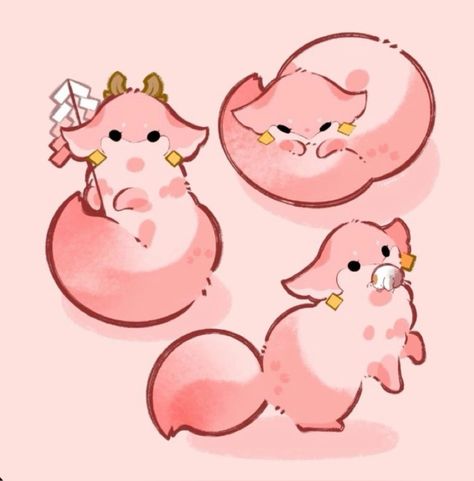 Raiden Mei, Cute Fantasy Creatures, Cute Animal Drawings Kawaii, Cute Doodles Drawings, Cute Kawaii Drawings, Fantasy Creatures Art, Cute Dragons, Cute Doodle Art, Kawaii Animals