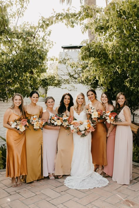 Looking for wedding color palette ideas? Check out Paige and Ryan's California celebration that features sunset-inspired hues. Sunset Wedding Colors, Wedding Color Schemes Spring, Bridesmaid Colors, Spring Wedding Colors, Wedding Palette, Bridesmaid Dress Colors, Sunset Wedding, Bridesmaid Style, Wedding Color Palette