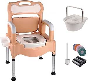 Bedside Commode-Adult Portable Toilet Seat, Non-Slip Armrests and Adjustable Seniors Potty Chair,Potty Suitable for Elderly and Pregnant Women (Khaki) Portable Toilet Seat, Bedside Commode, Replace Toilet, Toilet Chair, Commode Chair, Potty Chair, Camping Toilet, Portable House, Stainless Steel Pipe