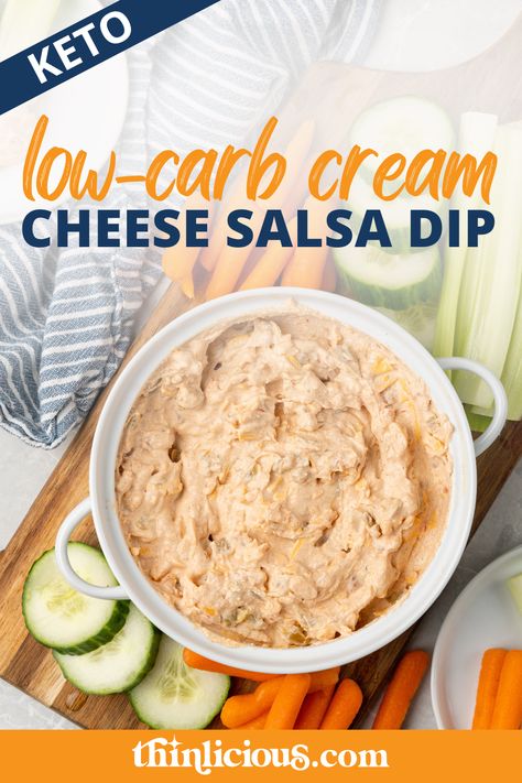 Whip up a tasty cheese dip as a low-carb snack or a keto party appetizer. Low-carb cream cheese salsa dip has just 2 grams of carbs per serving! Keto Cracker Dip, Low Carb Cold Appetizers, Keto Cheese Dip Low Carb, Low Carb Vegetable Dip, Low Carb Cheese Dip, Low Carb Dips For Veggies, Optavia Dip Recipes, Low Calorie Dips For Chips, Keto Dips For Vegetables