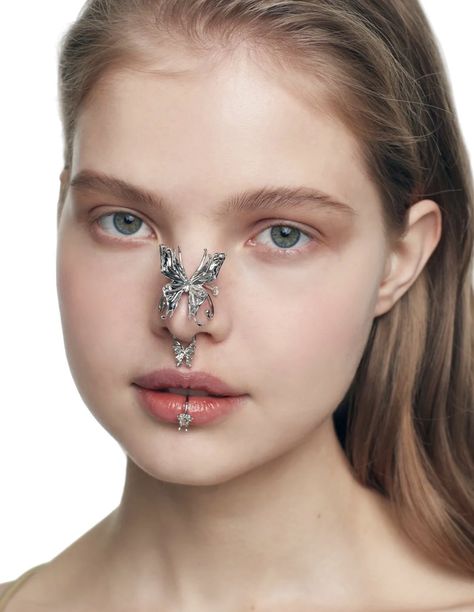 Face Jewelry, Butterfly Face, Face Accessories, Face Jewellery, Alternative Makeup, Face Jewels, Jewelry Set Design, Arm Bracelets, Contemporary Fashion