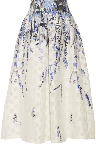 Lela Rose - Fil Coupé Jacquard Midi Skirt - White Floral Printed Skirt, Knee Length Pleated Skirt, Jacquard Midi Skirt, White Knee Length Skirt, Checked Skirt, Flower Print Skirt, Skirts Floral, Skirt Inspiration, Floral Print Midi Skirt