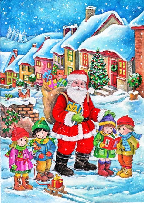 Snowman Paintings, Merry Christmas In Heaven, Santa Claus Drawing, Gifts From Santa, Composition Drawing, Santa Claus Images, Christmas Trivia, Mr Christmas, Christmas Santas