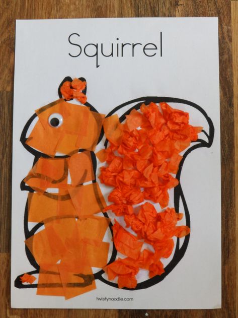 E and I have been trying out some squirrel crafts for next term as we have a large amount of orange tissue paper remaining from the fox paper plate craft. &nb Woodworking Preschool, Squirrel Crafts, Squirrel Craft, Preschool Crafts Fall, November Crafts, Quilled Paper Art, Fall Preschool, Daycare Crafts, A Squirrel