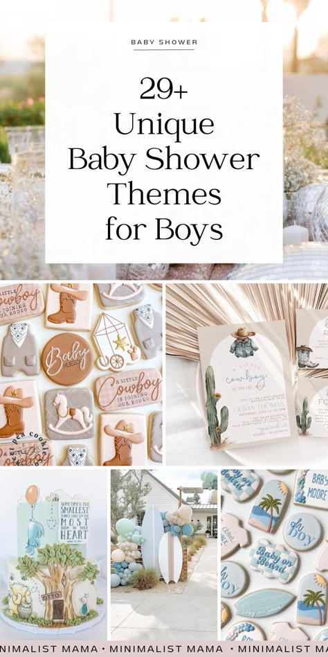 Searching for boy baby shower themes? When it comes to baby shower themes, rubber duckies are out - there are so many new, modern baby shower themes - here's out whole list of cute, neutral boy baby shower themes. From super creative ideas like a surfboard-themed baby shower Baby On Board baby shower, to classic characters like Winnie the Pooh, here are the cutest baby shower themes for 2023.