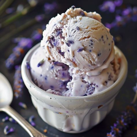 Honey Lavender Ice Cream Lavender Honey Ice Cream Recipe, Lavender Ice Cream Recipe, Honey Lavender Ice Cream, Blue Moon Ice Cream, Freezer Treats, Honey And Lavender, Lavender Honey Ice Cream, Ice Cream Recipes Machine, Ice Cream Smoothie