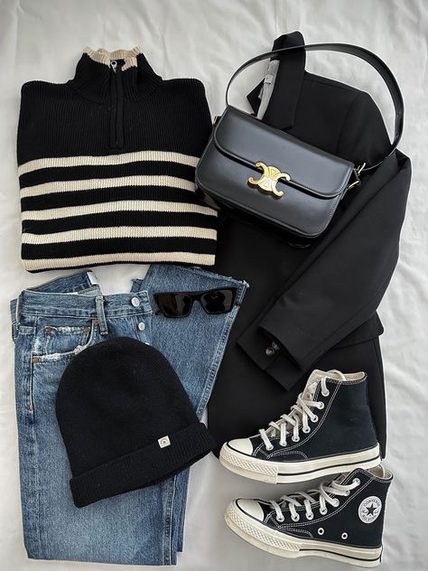 Chuck 70 High Top Outfit, Color Capsule Wardrobe, Black High Top Converse Outfits, High Top Outfit, Chucks Outfit, How To Style Converse, Madewell Sneaker, High Top Converse Outfits, Converse Vintage