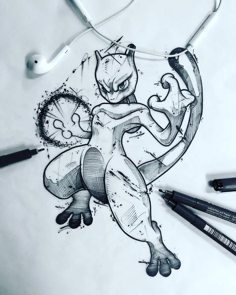 Image may contain: drawing Pikachu Tattoo, Mew And Mewtwo, Pokemon Sketch, Cool Pokemon Wallpapers, Pokemon Tattoo, B Tattoo, Nintendo Art, Kamikaze, Pokemon Drawings