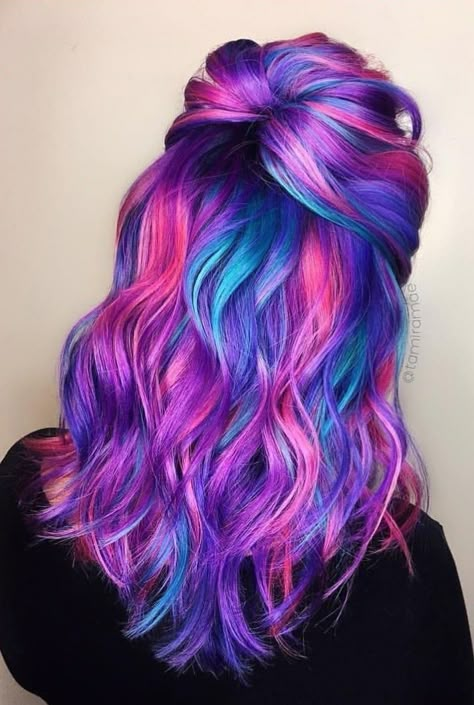 I love your hair Rainbow Hair Colors, Galaxy Hair, Cute Hair Colors, Rainbow Hair Color, Hair Color Crazy, Beautiful Hair Color, Hair Color Purple, Pretty Hair Color, Bright Hair