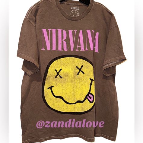 New Without Tags The Brown On Is True To Size Pit To Pit 23” Length 30” Sale Price Is Firm! Smiley Face T Shirt, Nirvana Smiley Face, Nirvana Shirt, Smiley Face Tshirt, Nirvana Band, Smiley Face Shirt, Band Tee Shirts, Yellow Smiley Face, Brown Tshirt