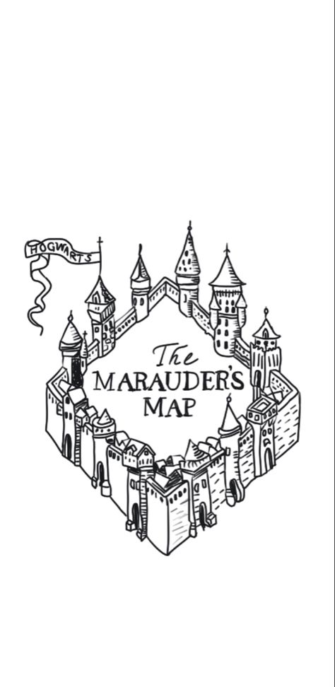 Harry Potter Marauders Map Tattoo, Marauders Coloring Page, Marauders Art Simple, Marauders Drawings Easy, Marauders Map Drawing, Moaning Myrtle Printable, Simple Harry Potter Drawings, Marauders Doodles, Map Inktober