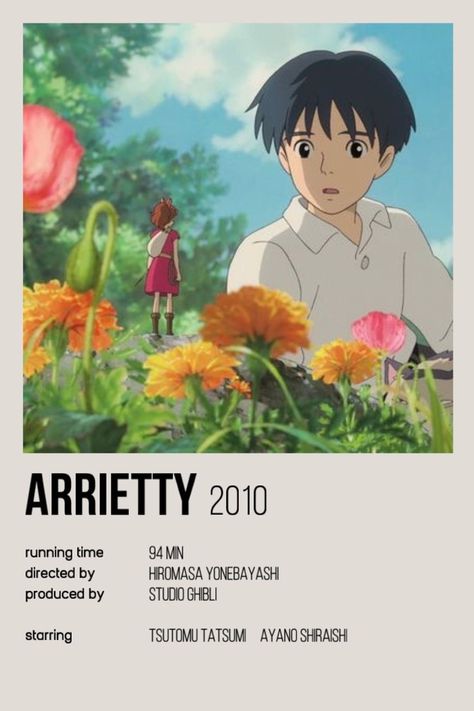 Arrietty Movie Poster, Studio Ghibli Polaroid Poster, Ghibli Polaroid, The Secret World Of Arrietty, Polaroid Movie Poster, Studio Ghibli Films, Studio Ghibli Poster, Anime Cards, Minimalist Anime