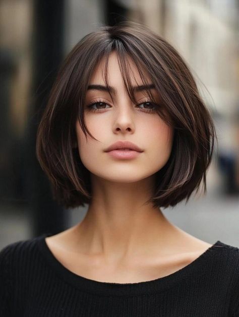 Trendy Bob Haircuts with Fringe for a Stylish and Versatile Look French Curtain Bangs Short Hair, Bob With Curtain Bangs Thick Hair, Curtain Fringe Bob, French Bob With Fringe Round Face, A Line Bob With Curtain Bangs, Brown Bob With Fringe, Winter Bob Hair, Short Inverted Bob With Bangs, Short Haircuts Round Face