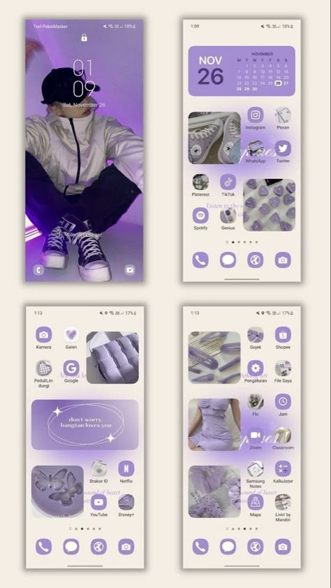 Aesthetic Widget Ideas Android, Phone Themes Home Screen, Organization Ideas For Phone, Yeonjun Homescreen Layout, Android Widget Ideas, Samsung Design Ideas, Phone Home Screen Ideas Android, Samsung App Layout, Samsung Phone Layout Ideas