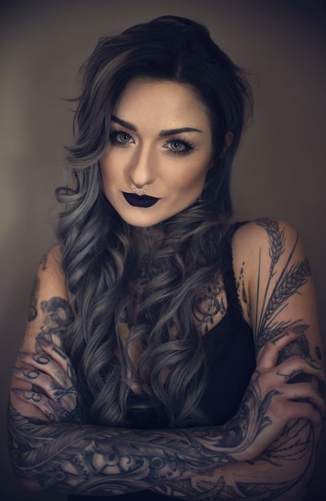 Ryan Ashley Ryan Ashley Tattoo, Best Celebrity Tattoos, Ryan Ashley Malarkey, Ryan Ashley, Woman With Tattoos, Tattoo Girls, Black Lipstick, Tattoed Girls, Tattoo Cover