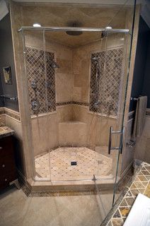 Stone Walk-In-Shower - mediterranean - bathroom - milwaukee - by Prava Luxury Tile & Stone Tile Walk In Shower, Bathroom Shower Design, Best Bathroom Designs, Bad Inspiration, Luxury Shower, Bathroom Remodel Designs, Bathroom Remodel Shower, Corner Shower, Dream Bathrooms