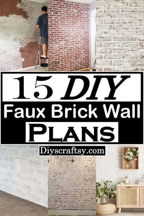 DIY Faux Brick Wall Plans For Home Decor Faux Brick Wall Bedroom, Brick Wall Bathroom, Brick Wall Bedroom, Diy Faux Brick Wall, Faux Brick Wall, Faux Brick Walls, Diy Workbench, Faux Brick, Diy Remodel