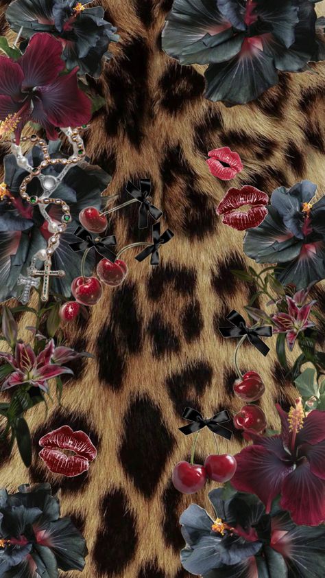 leopard, cross, background, y2k, floral, hibiscus, kiss, cherries Leopard Print Aesthetic Wallpaper, Leopard Print Wallpaper Aesthetic, Leapord Print 2000s Wallpaper, Lepord Print 2000s Wallpaper, Cheetah Print Wallpaper Iphone, Brown Y2k Wallpaper, Leopard Print Background Wallpaper, Wide Widget, Lockscreen Y2k