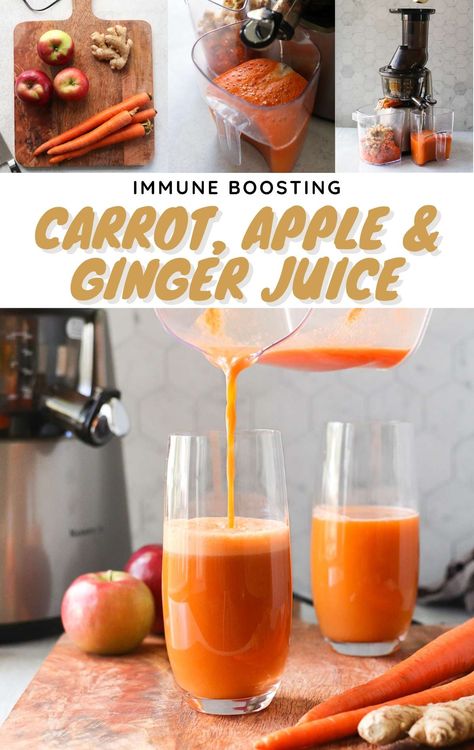 Immunity Juice Recipes, Carrot Juice Recipe Juicers, Ginger Apple Juice, Carrot Apple Juice, Carrot Ginger Juice, Apple Juice Recipe, Carrot Juice Recipe, Best Juicing Recipes, Fat Burning Breakfast