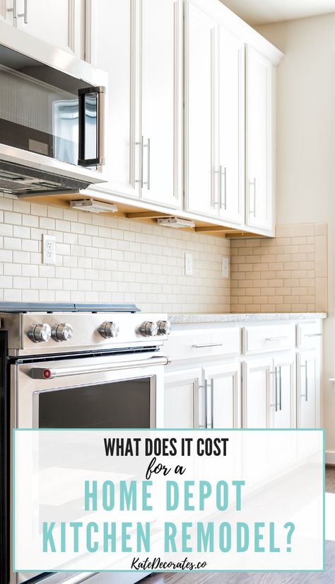 How Much Does a Home Depot Kitchen Cost? | Kate Decorates Home Depot Kitchen Cabinets Ideas, Cost Of Kitchen Remodel, Home Depot Kitchen Cabinets, Home Depot Kitchen Remodel, Home Depot Cabinets, Kitchen Cabinets Home Depot, Colorful Kitchens, Kitchen Renovation Cost, Cost Of Kitchen Cabinets