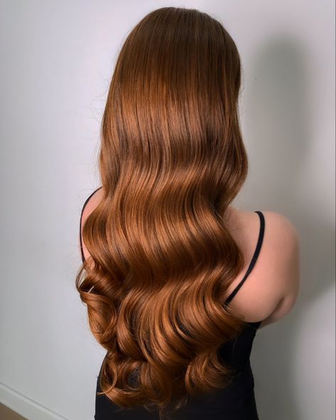 Red Hollywood Waves, Curled Red Hair, Classic Wavy Hair Vintage Curls, Old Hollywood Auburn Hair, Ginger Hollywood Waves, Red Hair Bombshell, Red Hair Brides, Redish Brown Hair, Loose Wavy Curls