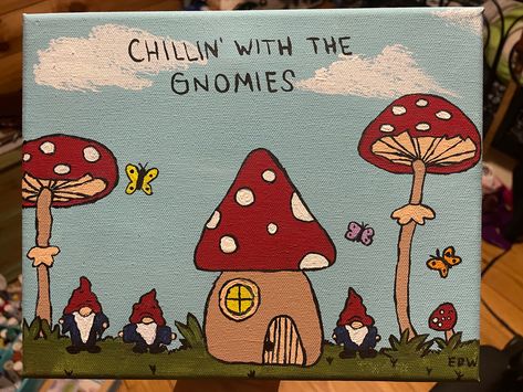 Acrillic painting of gnomes #gnomes #paint #mushrooms #acrillic Paint Mushrooms, Sip And Paint Ideas, Mushroom Gnome, Baby Craft Ideas, Gnome Paint, Mushroom Paint, Sip And Paint, Sip N Paint, Painting Easy