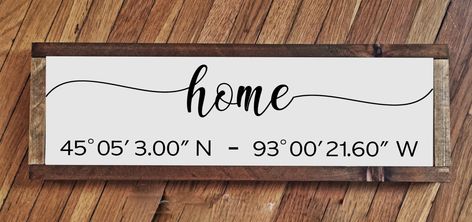 Home Coordinates Sign Diy, House Coordinates Sign, Latitude And Longitude Signs, Sea Gals, House Anniversary, Memories Wall, House Entryway, Latitude Longitude Sign, Gps Coordinates Sign