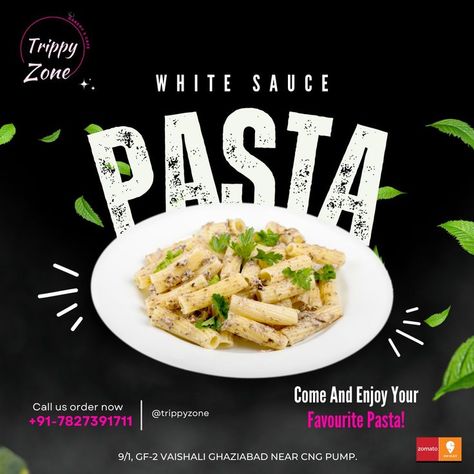 White Sauce Pasta!! Come And Enjoy Your Favorite Pasta!! 📍: Trippy Zone 🍽: Super Delicious Pasta 💲: Cheap affordable prices #chickenbolognese #lasagna #limeicedtea #cafe #cafewanderer #explore #photography #food #foodporn #foodblogger #foodie #foodphotography #foodstagram #instafood #foodlover #foodgasm #foodography #foodbeast #foodgram #foodheaven #photooftheday #greaternoida #aesthetic Pasta Creative Post, White Sauce Pasta Photography, Pasta Poster Design, Penne Pesto, Pasta Images, Chicken Bolognese, Pongal Wishes, Fast Food Advertising, Posting Ideas