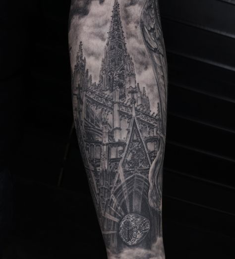 Cologne Cathedral Tattoo, Cathedral Tattoo, Mens Body Tattoos, Mens Body, Ghibli Tattoo, Cathedral Window, Men Tattoo, Architecture Tattoo, Abstract Tattoo